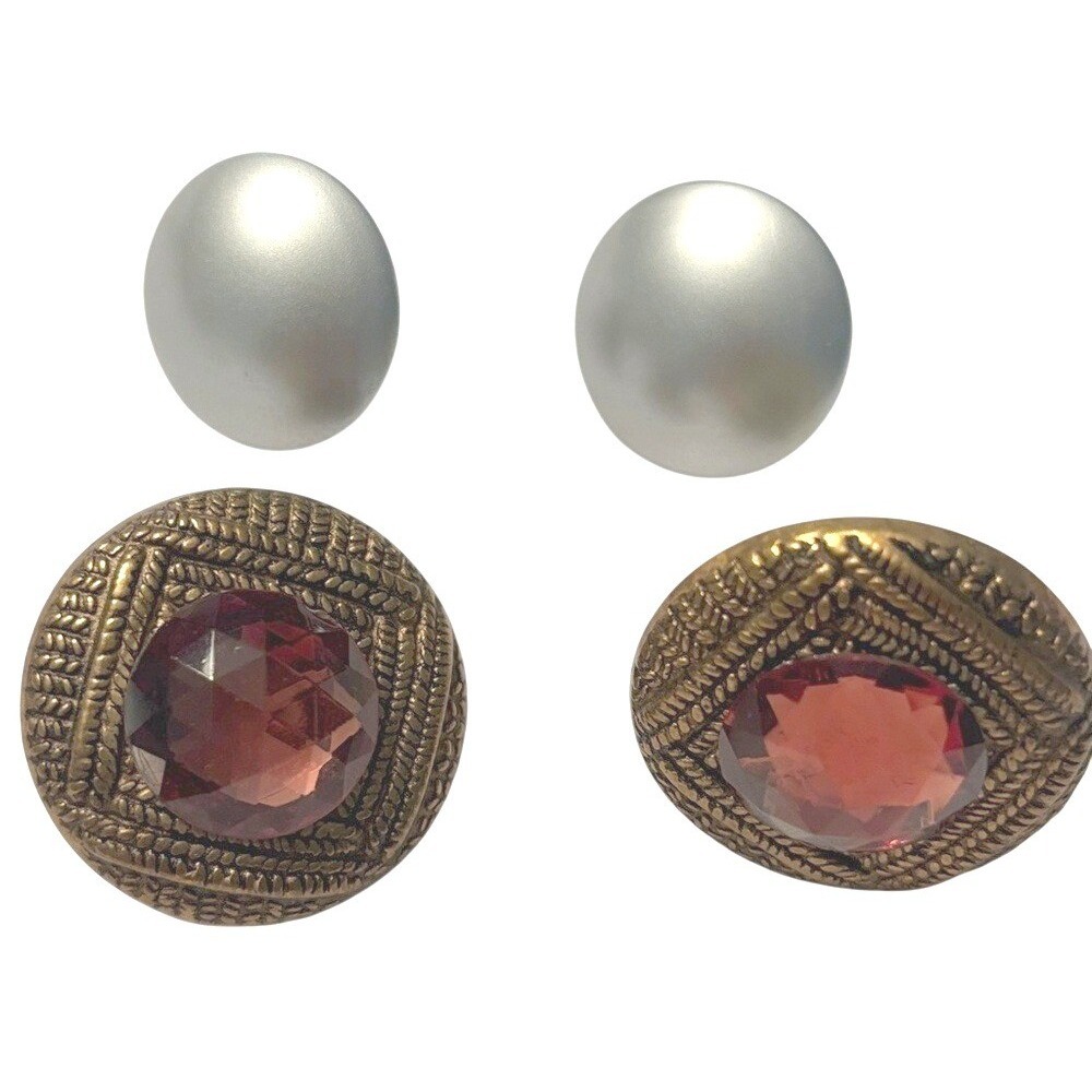 Vintage Elegant Silver and Gold Button Earrings Set